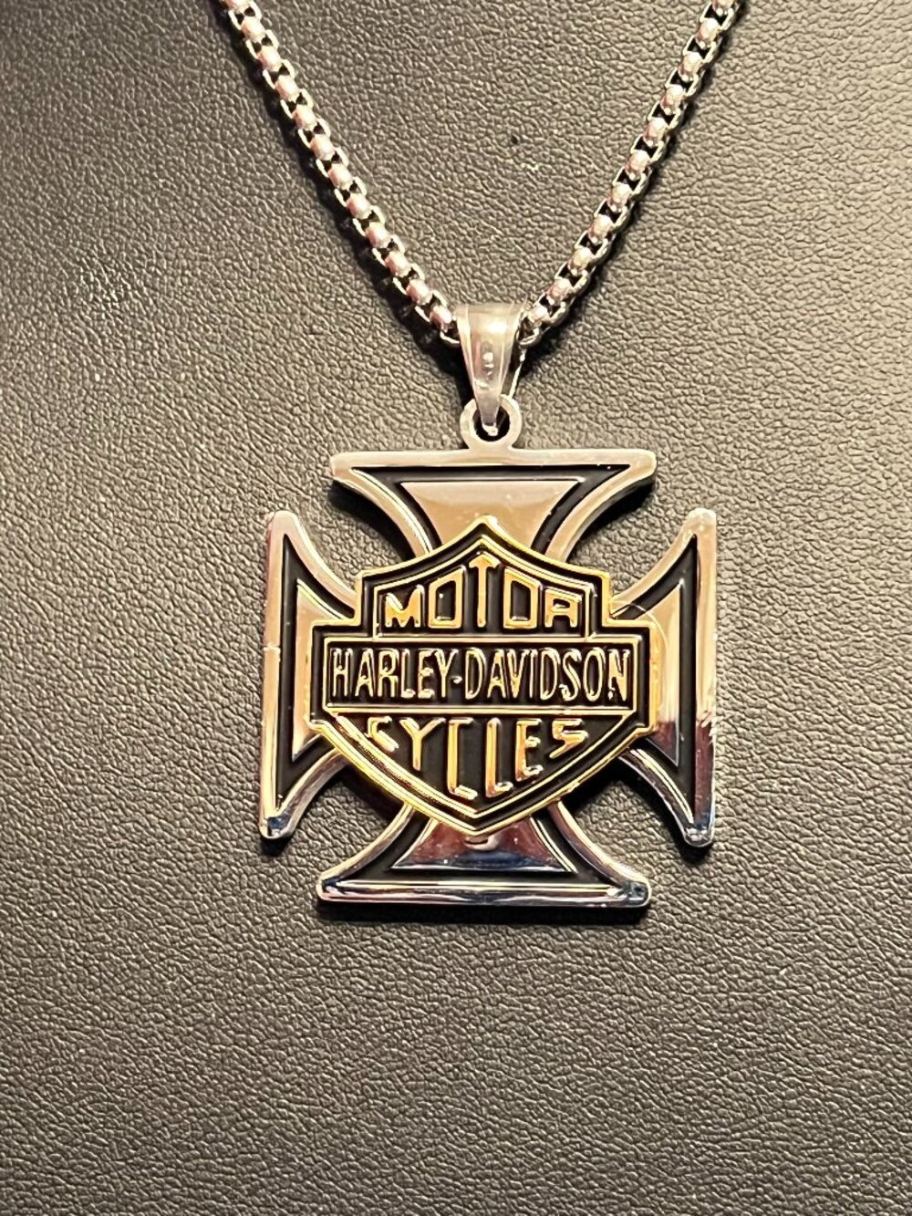 LAST ONE! Harley 2-Tone Stainless Steel Iron Cross Pendant Necklace (483)